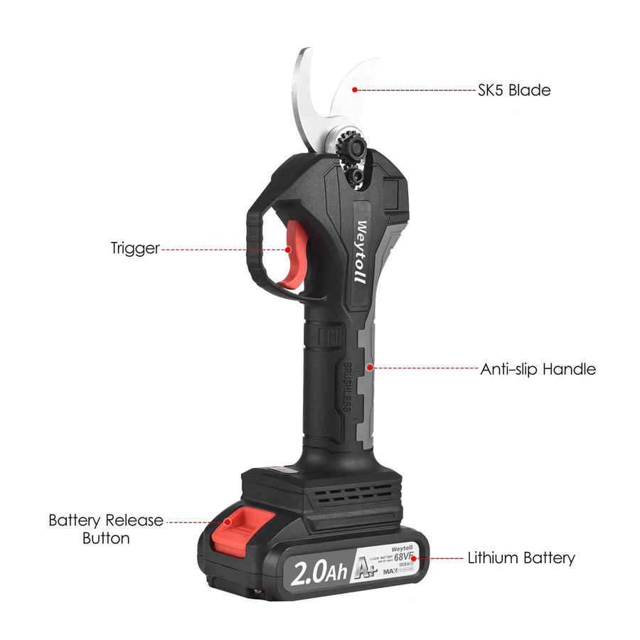 Kabellose elektrische Gartenschere mit 21 V bürstenlosem Motor und 10 Ah Lithium-Akku, Astschere für bis zu 30 mm Schnittkapazität, Schwarz - Bild 4