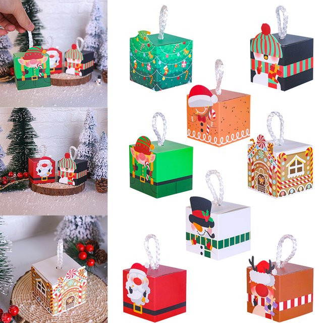 10er Set joy-enlife Weihnachts Geschenkkartons mit Santa Claus und Weihnachtsbaum Motiv in Multicolor zur Verpackung von Süßigkeiten und Cookies - Bild 1