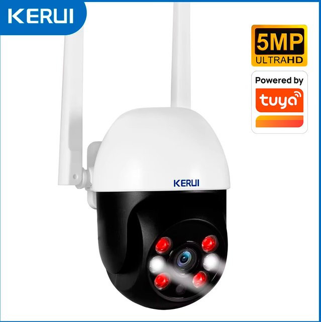 KERUI PTZ WiFi IP Drahtlose Outdoor Überwachungskamera mit Dual-Objektiv und Tuya Smart App, 10MP 5K Auflösung, Farbe: Weiß - Bild 1