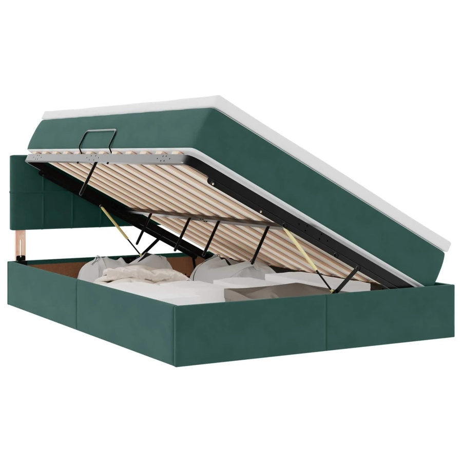 vidaXL Bett mit Stauraum und LED in Dunkelgrün aus Samt, B/T/H: 140 x 200 x 44 cm (Höhe Rahmen: 144 cm, Gesamthöhe: 204 cm) - Bild 2
