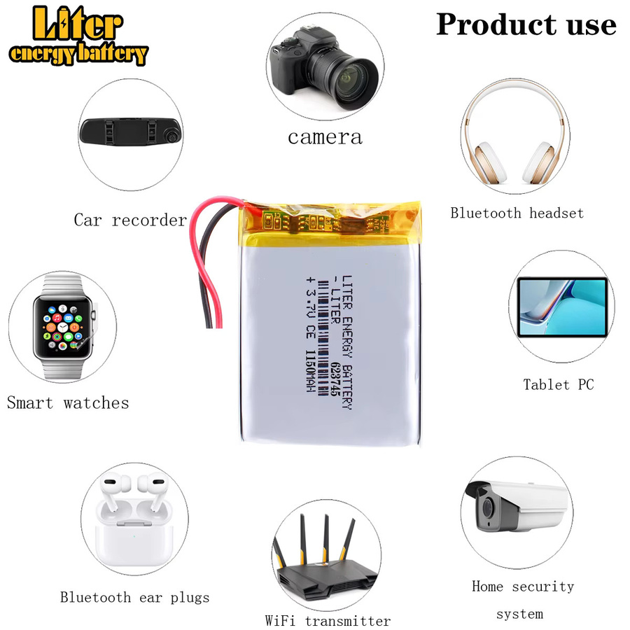 Wiederaufladbarer Lithium-Ionen Polymer-Akku für Babyphone, 3,7V 1150mAh, JST1.25mm-3p Anschluss, Silber - Bild 2
