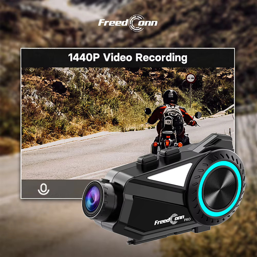 Freedconn Kabelloses Motorrad-Intercom mit DVR Dashcam, WiFi und App-Steuerung, Schwarz - Bild 3