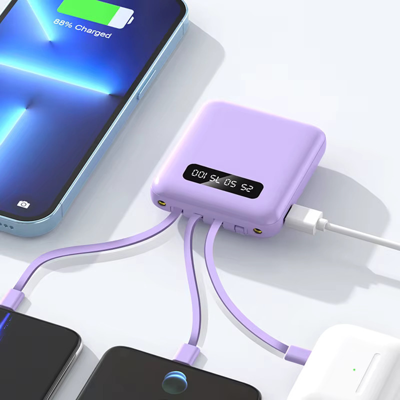Mini Powerbank mit Schnellladung und 4 integrierten Kabeln, 20000mAh, Schwarz - Bild 3