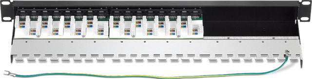 TRENDnet TC-P16C6AS Patch Panel in Schwarz, Rack montierbar, 16 x RJ-45, 1U - Bild 1