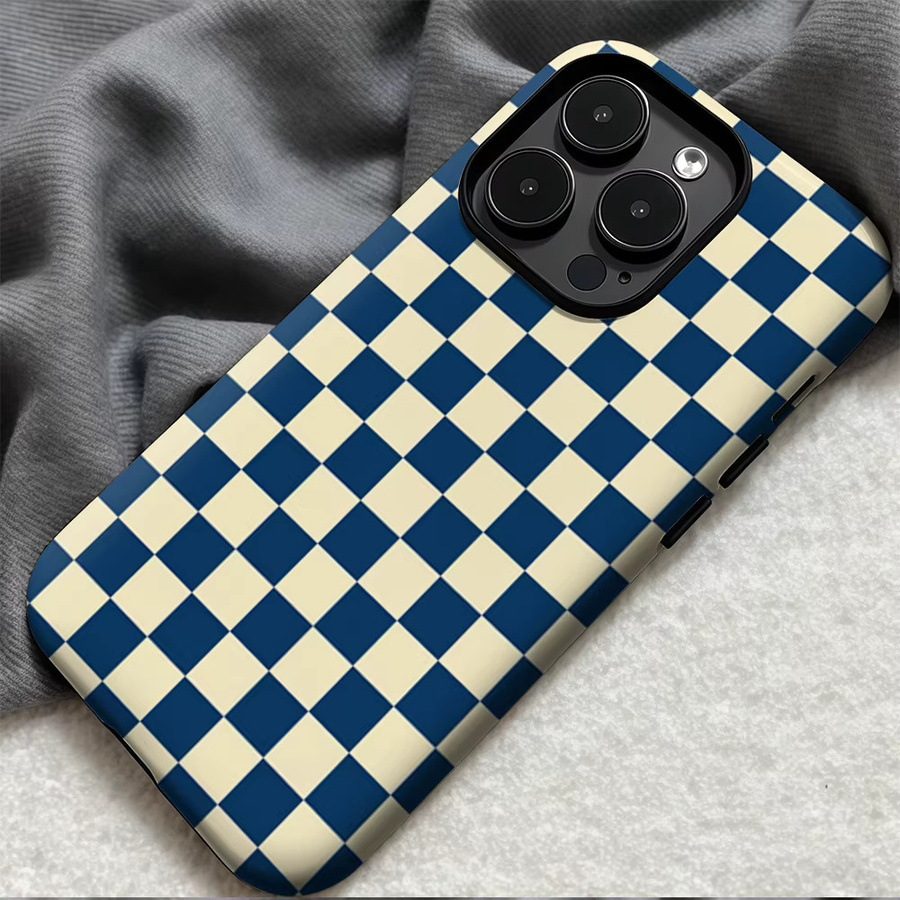 Potdemiel Handyhülle Navy Checker Weave für iPhone 17 16 15 14 13 12 11 Pro Max Plus mit doppelschichtiger Rückseite in Blau - Bild 5