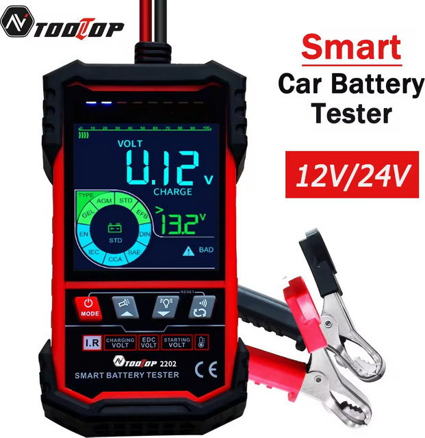 TOOLTOP ET2202 ET2201 Autobatterietester für 12V und 24V mit Batterielast, Spannungsprüfung und interner Widerstandserkennung in Schwarz - Bild 1