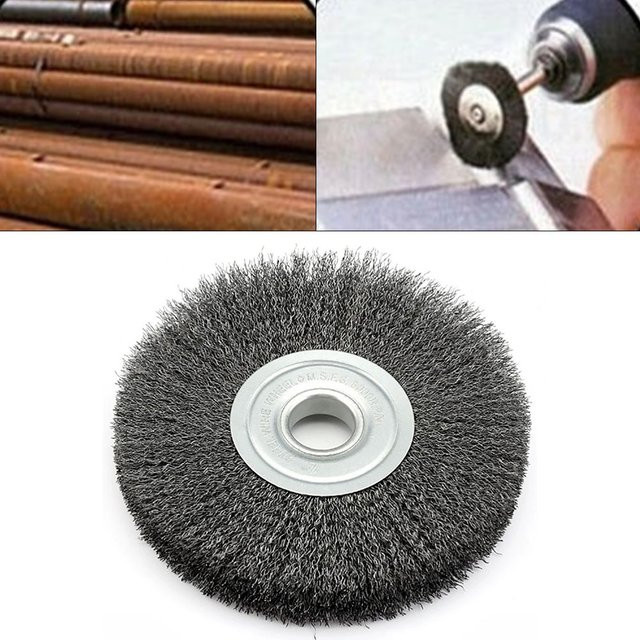 Vibratite Flache Stahldraht-Radbürste aus Edelstahl in Silber, Durchmesser: 100 mm, Drahtstärke: 0,15 mm, ideal zum Polieren und Entrosten von Metall und Holz für den Winkelschleifer - Bild 1