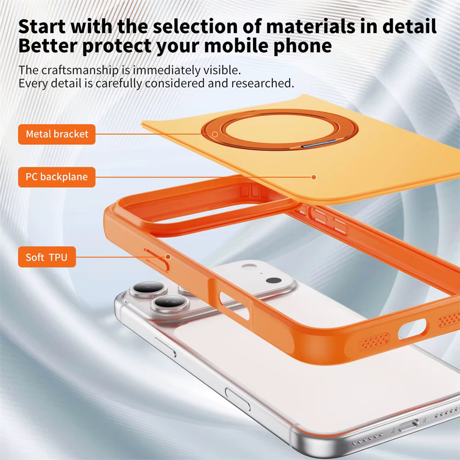 Stoßfeste magnetische iPhone Schutzhülle mit MagSafe Ständer von Xeber in Blau oder Orange - Bild 2