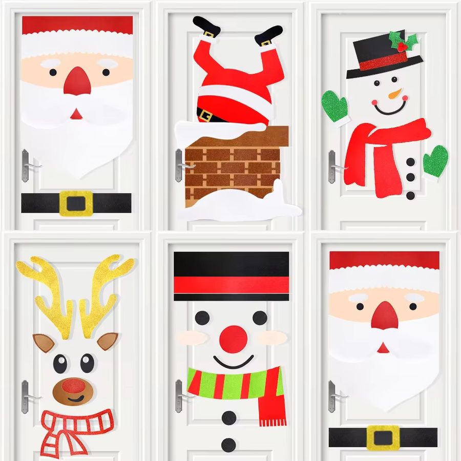 Weihnachts-Dekorationsaufkleber für Fenster und Türen mit Schneemann-Motiv und Weihnachtsbändern - Bild 1