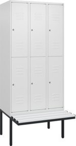 C+P Doppelstock-Spind Classic PLUS Sitzbank mit 3 Abteilen, Farbe Weiß/Grau, B/T/H: 212 x 90 x 81,5 cm - Bild 1