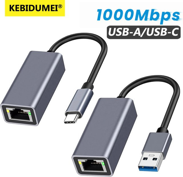 Kebidu USB Typ C Ethernet Adapter mit 100/1000 Mbit/s RJ45 LAN Netzwerkkarte in Grau - Bild 1