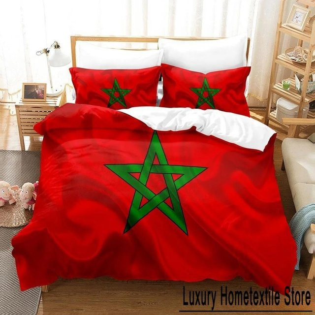Bettwäsche-Set Marokko Flagge von Binchi Outdoor Product in Rot, 2-teiliges Microfaser-Bettbezug-Set mit Kissenbezug, Maße: 70 x 133 cm - Bild 1
