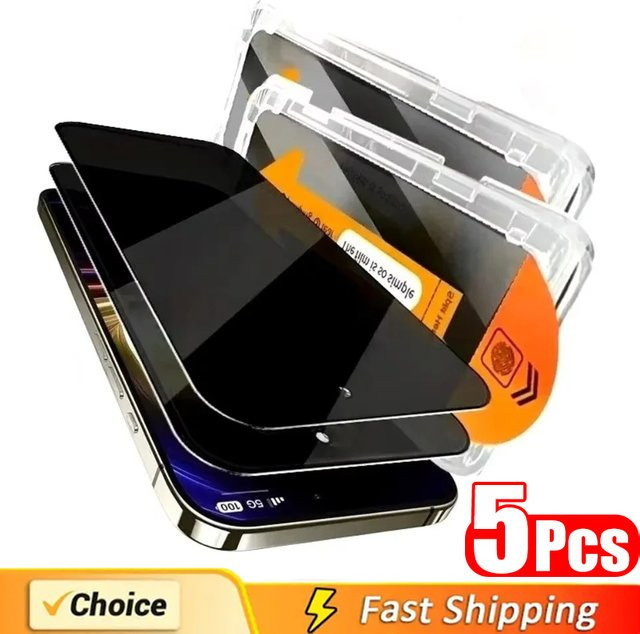 5 Stück Privatsphäre Displayschutzfolie aus gehärtetem Glas für iPhone 11 12 13 14 15 16 17 Pro Max Plus Air 16e XS XR in Transparent mit staubfreier Installation - Bild 1