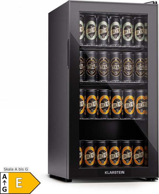 Klarstein Beersafe 74 Slim Kühlschrank mit Panoramaglastür und 3 Böden, Onyx Schwarz, 74 Liter - Bild 1