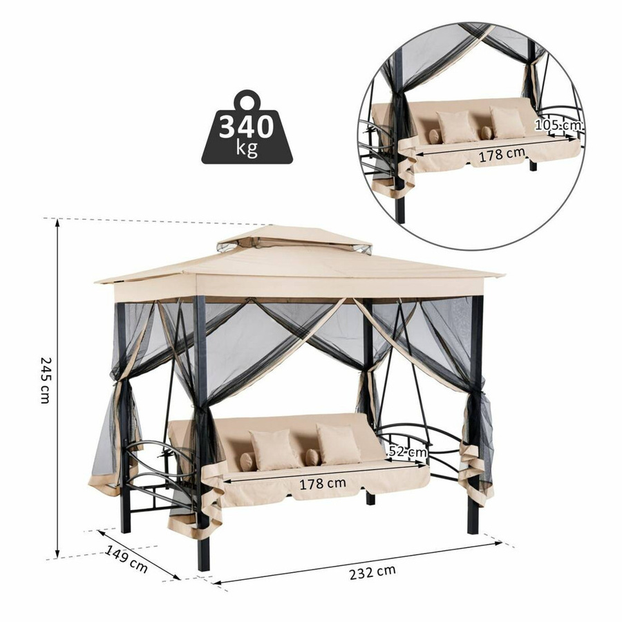 Outsunny Gartenschaukel beige aus Stahl, B/H/T: 232 x 245 x 149 cm - Bild 2