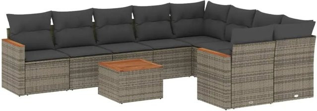 vidaXL 10-teilige Garten-Sofagarnitur aus Poly-Rattan mit Kissen in Grau - Bild 1