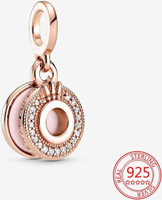 Charm-Anhänger O, 925 Sterlingsilber, Rose-Krone, Beige, Unisex - Bild 1