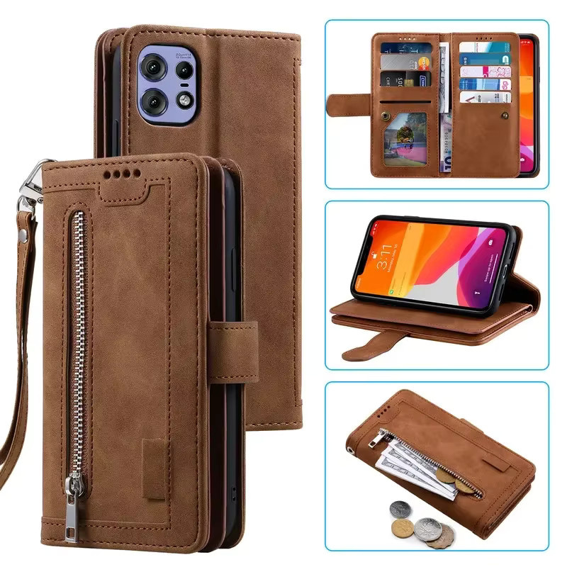 Zipper Wallet Case Leder Flip Cover für Motorola Edge 70 5G, Edge 60 Fusion, 50 Neo, 60s Pro, X50 Ultra, X70 Air in Blau oder Braun - Bild 5