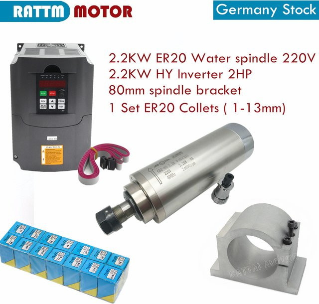 RATTMMOTOR 2,2 kW ER20 wassergekühlter Spindelsatz mit Wechselrichter, 80-mm-Spindelhalterung und 75-W-Wasserpumpe - Bild 1