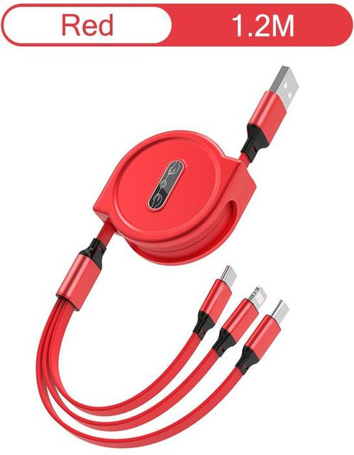 DUODUO 3C 3-in-1 Schnellladekabel mit USB-C, Micro-USB und Lightning in Rot - Bild 1