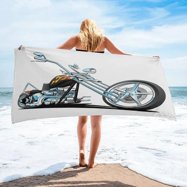 JMG Household Supplies Strandtuch mit Motorrad-Print, schnelltrocknendes Mikrofaser-Handtuch für Outdoor und Reisen, Farbe: Weiß, B: 50 cm, H: 100 cm - Bild 1