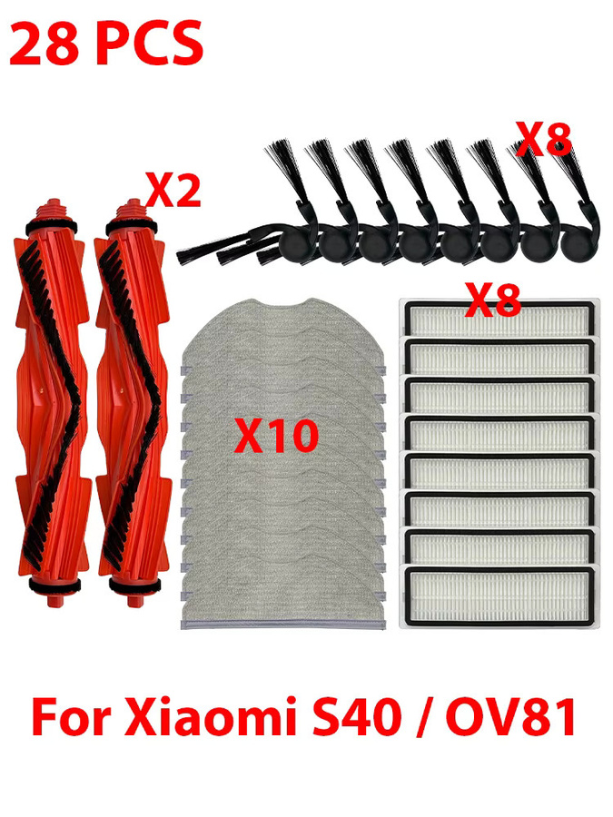QIXIAO Ersatzteil-Set für Xiaomi S40 und OV81 Roboterstaubsauger mit Hauptbürste, Seitenbürste, Wischtuch, Hepa-Filter und Staubbeutel - Bild 3