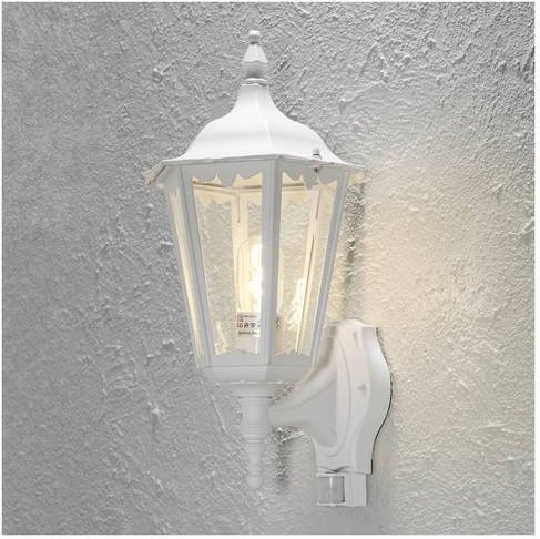 Konstsmide Firenze 7236-250 Außenwandleuchte mit Bewegungsmelder, Weiß, E27, 100W, Laternen-Design aus Metall und Glas - Bild 1