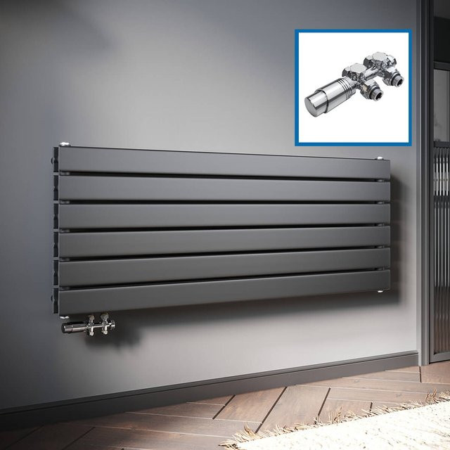 SONNI Design Flachheizkörper für das Bad mit Seitenanschluss, Anthrazit, Breite: 120 cm, Höhe: 46,5 cm - Bild 1