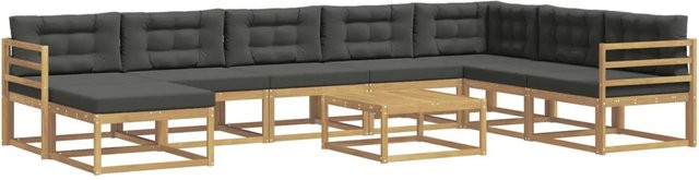 vidaXL Outdoor-Sofagarnitur aus massivem Akazienholz in L-Form, 9-teiliges Set in Anthrazit und Weiß mit Polsterkissen - Bild 1
