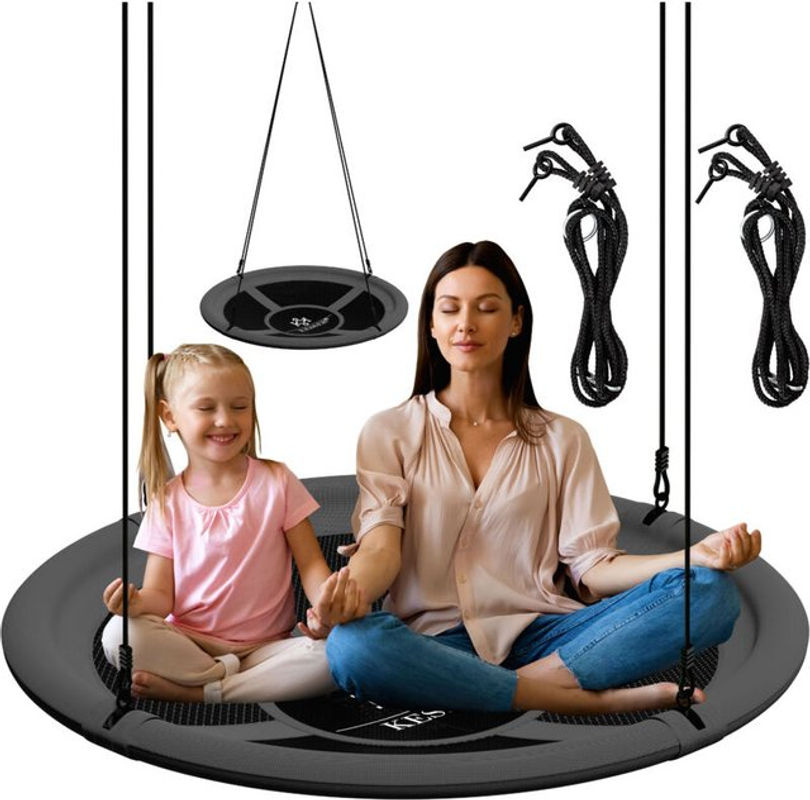 KESSER Nestschaukel Tellerschaukel aus Textilene mit PE-Seilen und Schaumstoff, Schwarz, für Kinder und Erwachsene, Indoor und Outdoor - Bild 2