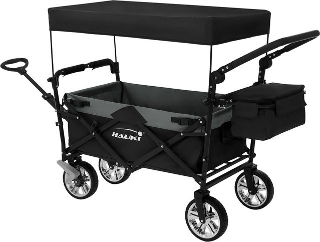 Hauki Bollerwagen XXL faltbar mit Dach und Tasche aus Stahl in Schwarz-Grau bis 120 kg Belastbarkeit - Bild 2