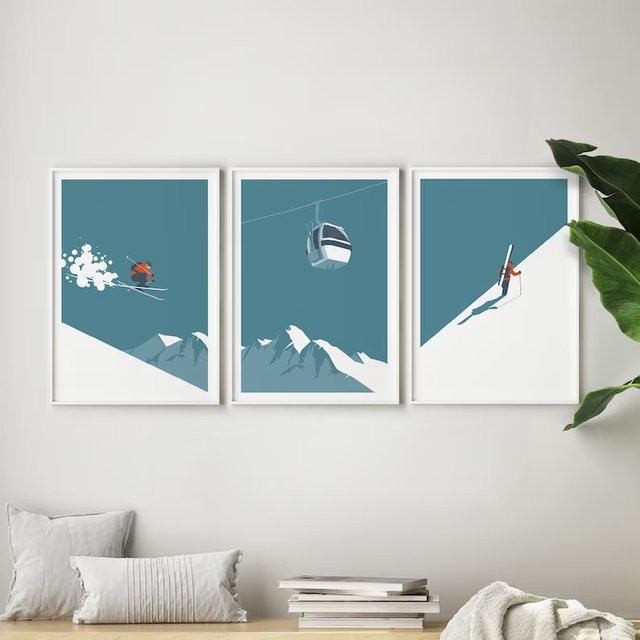 Potdemiel Retro Winter Sport Wandkunst Leinwandmalerei mit Schnee und Ski Motiv in Mehrfarbig - Bild 1