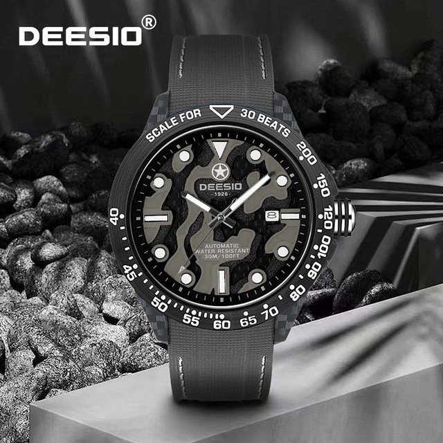 Deesio Armbanduhr Automatik, Kohlefasergehäuse, Textil/NATO, Herren, Schwarz - Bild 1
