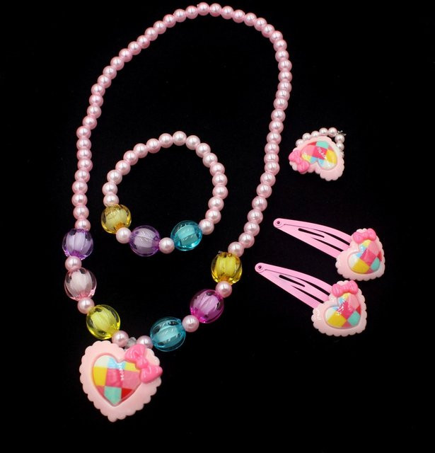 weyena Schmuckset Kinder, Herzperlen, Halskette, Armband, Haarspangen - Bild 1