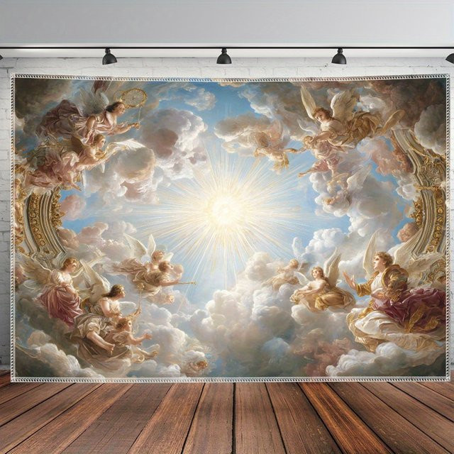 VIKAMA Klassischer Engel-Himmel-Wandteppich in barocker religiöser Kunst im Buo-Stil, Mehrfarbig - Bild 1