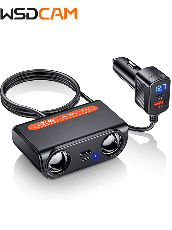 WSDCAM USB Steckdose für Auto mit LED Display und Schnellladung, 120 W, 12 V/24 V DC, Schwarz - Bild 3