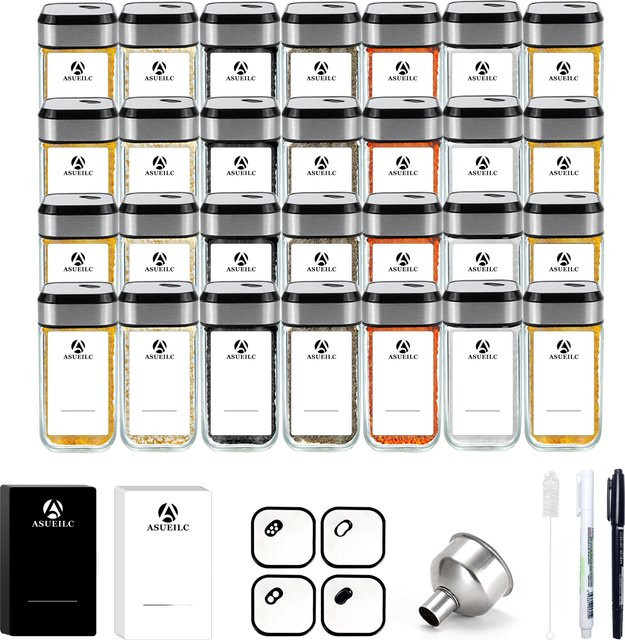 SAEIV Quadratisches Gewürzgläser-Set aus Glas, transparent, luftdicht und auslaufsicher, 120 ml pro Glas - Bild 1