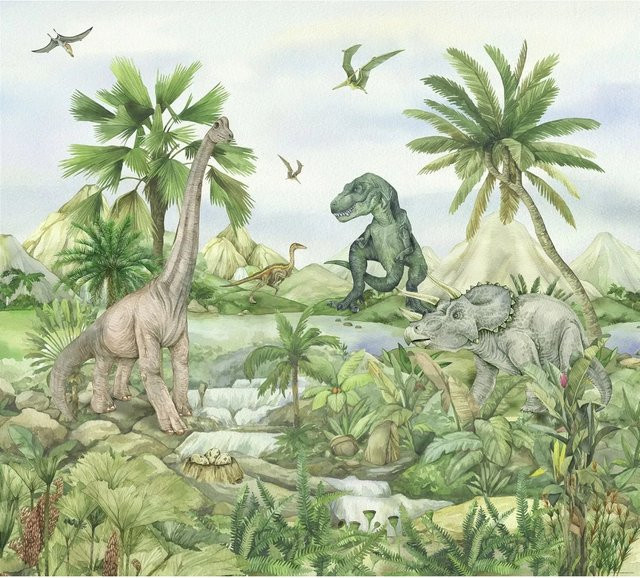 Sanders & Sanders Fototapete Dinosaurier Grün Vlies B: 3 m, H: 2,7 m - Bild 1