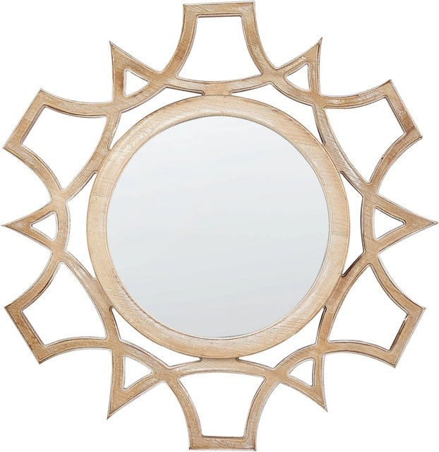 Beliani Dekospiegel ZAPOPAN in Hellbraun im Boho-Stil aus Holz und Glas, Durchmesser: 60 cm - Bild 1