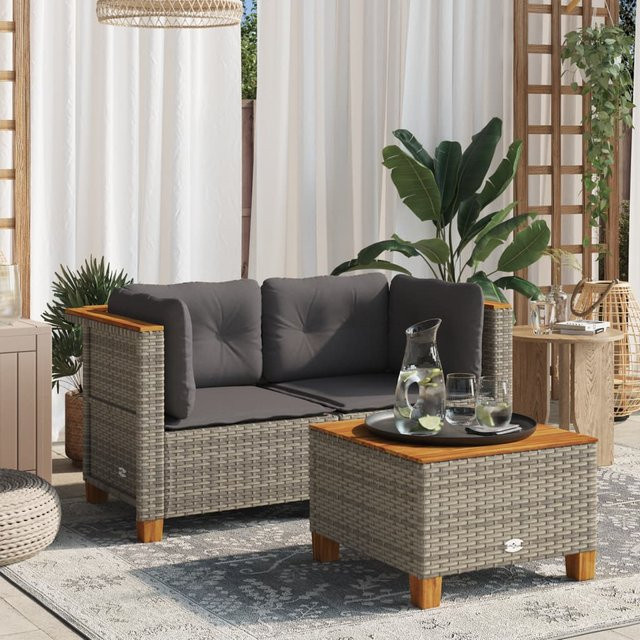 vidaXL Garten-Ecksofa Set aus Polyrattan in Grau mit Kissen, 2 Stück - Bild 3