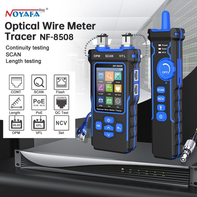 NOYAFA NF-8508 Digitaler Netwerkkabeltester mit LCD-Display, Optischer Drahtmesser und PoE Checker in Schwarz - Bild 1