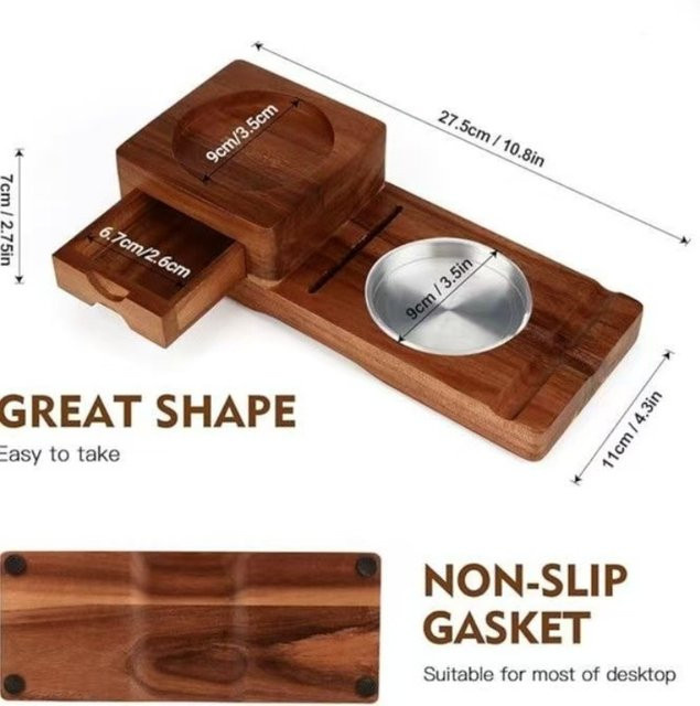 KeYi Holz-Zigarrenaschenbecher in Braun mit Whiskyglashalter, Stahlschlitz und Schublade - Bild 1