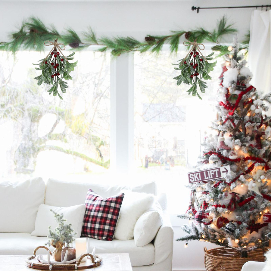 OutsideWorld Künstliche Mistel als Weihnachtsdekoration in Grün zum Aufhängen - Bild 5