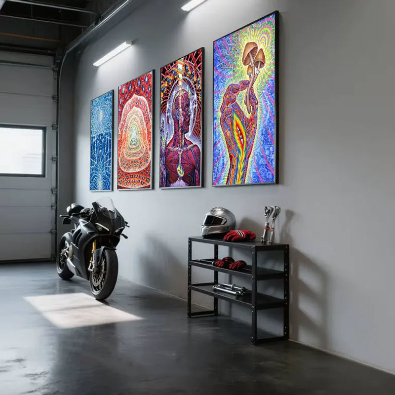 Abstrakter Alex Grey Kunstdruck im Psychedelic Anime-Stil als mehrfarbiger Poster-Wanddruck auf Papier - Bild 3