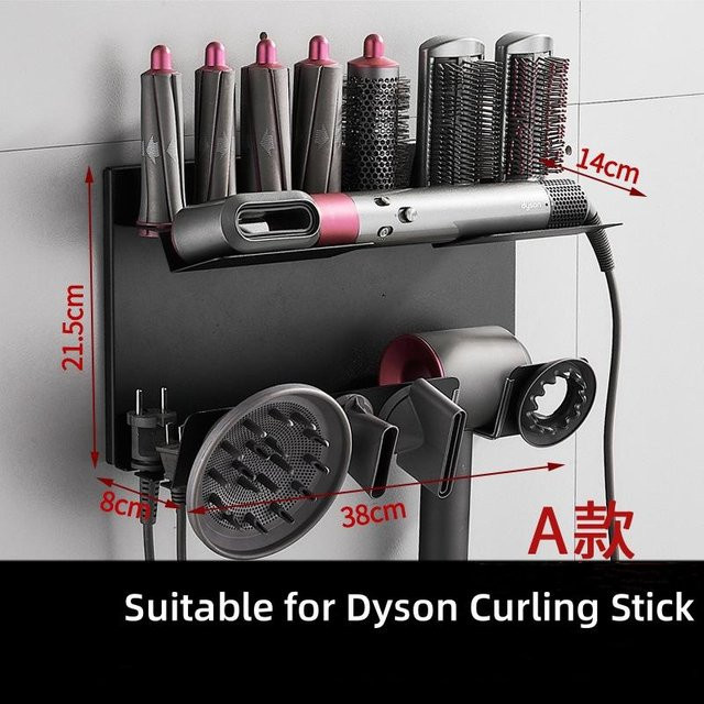 Wandmontiertes Dyson Haartrockner- und Lockenstabhalter Regal aus Edelstahl in Schwarz B: 38,0 cm, H: 21,5 cm - Bild 1