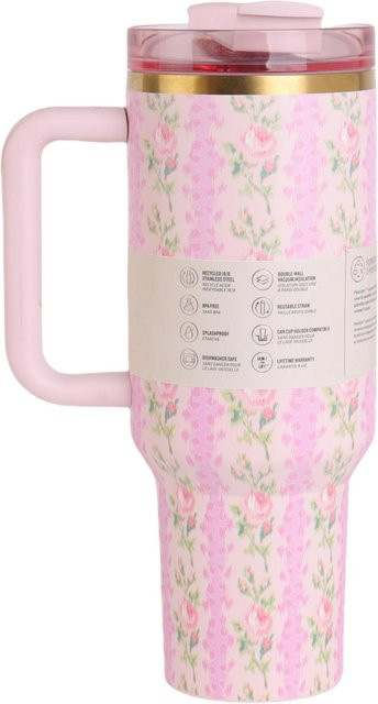 Bingba Becher Blumenserie mit 3D-Druck und Doppelgriff aus 304 Edelstahl in Weiß und Multicolour, 40oz - Bild 1