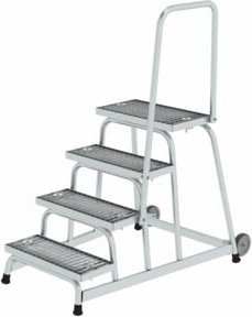 MUNK Aluminium-Arbeitspodest fahrbar mit Stahl-Gitterrost und Handlauf, Farbe: Silber - Bild 1