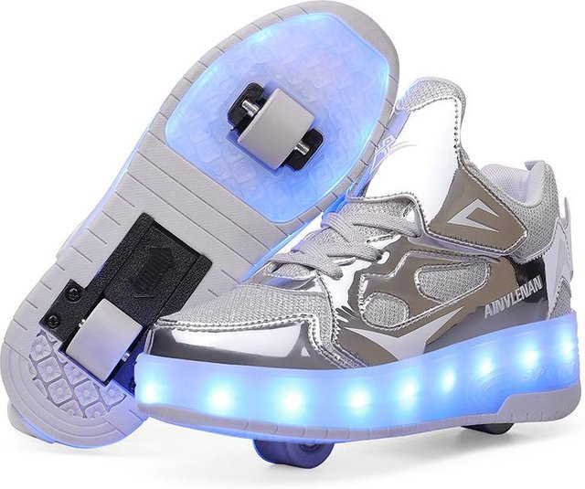 TUINANLE Kinder-Rollschuhe, Skate-Sneaker mit Rollen, mit LED-Licht, silber - Bild 1