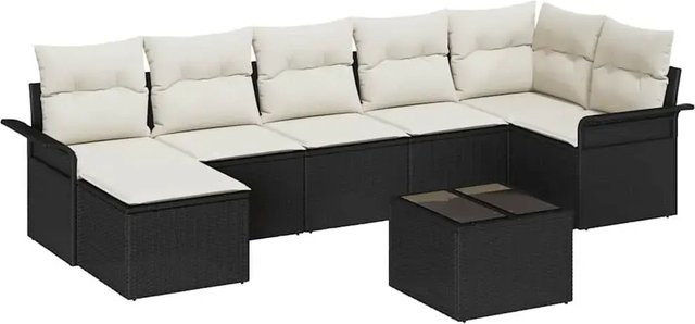 vidaXL Garten-Sofa-Set aus Poly Rattan in Schwarz mit 8-teiliger Polstergarnitur und Kissen in L-Form - Bild 1