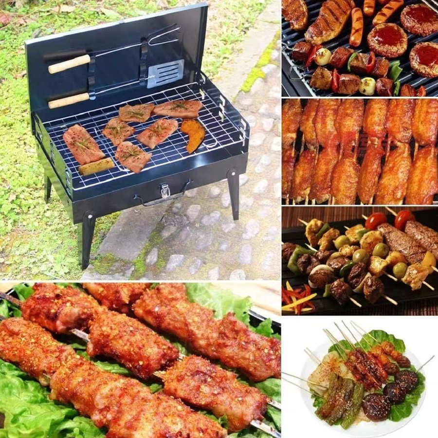LONENESSL Tragbarer Holzkohlegrill aus Edelstahl in Schwarz für Camping und Picknick, B/T/H: 46,5 x 43,0 x 0 cm - Bild 7